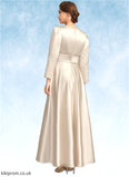 Faith A-line V-Neck Ankle-Length Satin Mother of the Bride Dress With Pleated STB126P0021768