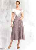 Juliana A-line Scoop Tea-Length Chiffon Lace Mother of the Bride Dress With Sequins STB126P0021773