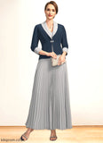 Michaela A-line V-Neck Ankle-Length Chiffon Mother of the Bride Dress With Pleated STB126P0021777