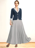 Michaela A-line V-Neck Ankle-Length Chiffon Mother of the Bride Dress With Pleated STB126P0021777