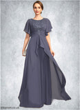 Bianca A-line Scoop Floor-Length Chiffon Lace Mother of the Bride Dress With Pleated STB126P0021780