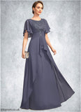 Bianca A-line Scoop Floor-Length Chiffon Lace Mother of the Bride Dress With Pleated STB126P0021780