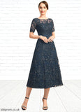 Eva A-line Scoop Illusion Tea-Length Lace Mother of the Bride Dress With Sequins STB126P0021781