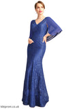 Ruby Trumpet/Mermaid V-Neck Floor-Length Chiffon Lace Mother of the Bride Dress With Sequins STB126P0021795