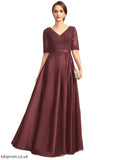 Tatum A-line V-Neck Floor-Length Lace Satin Mother of the Bride Dress With Sequins STB126P0021803