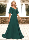 Angel A-line V-Neck Floor-Length Chiffon Mother of the Bride Dress With Pleated Appliques Lace Sequins STB126P0021807