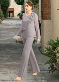 Magdalena Jumpsuit/Pantsuit Separates Scoop Floor-Length Chiffon Mother of the Bride Dress With Bow STB126P0021808
