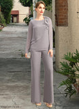 Magdalena Jumpsuit/Pantsuit Separates Scoop Floor-Length Chiffon Mother of the Bride Dress With Bow STB126P0021808