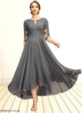 Willow A-line Scoop Asymmetrical Chiffon Lace Mother of the Bride Dress With Pleated Sequins STB126P0021812