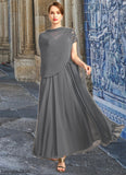 Paisley A-line V-Neck Illusion Ankle-Length Chiffon Lace Mother of the Bride Dress With Sequins STB126P0021830