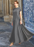 Paisley A-line V-Neck Illusion Ankle-Length Chiffon Lace Mother of the Bride Dress With Sequins STB126P0021830