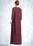 Lucille Sheath/Column V-Neck Floor-Length Chiffon Mother of the Bride Dress With Beading Cascading Ruffles STB126P0021835
