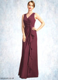 Lucille Sheath/Column V-Neck Floor-Length Chiffon Mother of the Bride Dress With Beading Cascading Ruffles STB126P0021835