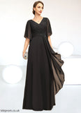 Robin A-line V-Neck Floor-Length Chiffon Mother of the Bride Dress With Beading Cascading Ruffles Sequins STB126P0021836