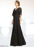 Robin A-line V-Neck Floor-Length Chiffon Mother of the Bride Dress With Beading Cascading Ruffles Sequins STB126P0021836