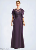 Alanna A-line Scoop Illusion Floor-Length Chiffon Lace Mother of the Bride Dress STB126P0021839