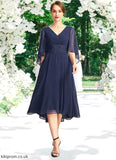 Alaina A-line V-Neck Asymmetrical Chiffon Mother of the Bride Dress With Pleated Appliques Lace STB126P0021845