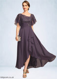 Willow A-line Asymmetrical Asymmetrical Chiffon Lace Mother of the Bride Dress With Cascading Ruffles Sequins STB126P0021846