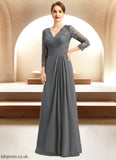 Bella A-line V-Neck Floor-Length Chiffon Lace Mother of the Bride Dress With Pleated STB126P0021850