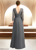 Bella A-line V-Neck Floor-Length Chiffon Lace Mother of the Bride Dress With Pleated STB126P0021850