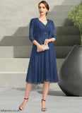 Cora A-line V-Neck Knee-Length Chiffon Lace Mother of the Bride Dress With Beading Pleated Sequins STB126P0021874
