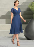 Cora A-line V-Neck Knee-Length Chiffon Lace Mother of the Bride Dress With Beading Pleated Sequins STB126P0021874