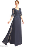 Karlie A-line V-Neck Floor-Length Chiffon Lace Mother of the Bride Dress With Pleated Sequins STB126P0021880