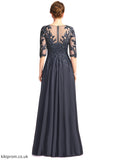 Karlie A-line V-Neck Floor-Length Chiffon Lace Mother of the Bride Dress With Pleated Sequins STB126P0021880