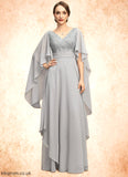 Iris A-line V-Neck Floor-Length Chiffon Lace Mother of the Bride Dress With Cascading Ruffles Sequins STB126P0021883