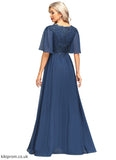 Eliana A-line V-Neck Floor-Length Chiffon Lace Mother of the Bride Dress With Sequins STB126P0021888