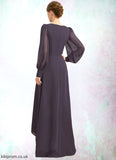 Naomi A-line V-Neck Asymmetrical Chiffon Mother of the Bride Dress With Beading Cascading Ruffles Sequins STB126P0021893