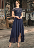 Mabel A-line Scoop Illusion Asymmetrical Chiffon Lace Mother of the Bride Dress With Sequins STB126P0021902