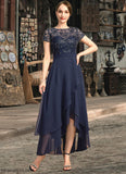 Mabel A-line Scoop Illusion Asymmetrical Chiffon Lace Mother of the Bride Dress With Sequins STB126P0021902