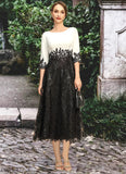 Paula A-line Scoop Tea-Length Chiffon Lace Mother of the Bride Dress With Sequins STB126P0021903