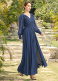 Miley A-line V-Neck Ankle-Length Chiffon Lace Mother of the Bride Dress With Pleated STB126P0021908