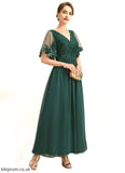 Nayeli A-line V-Neck Ankle-Length Chiffon Lace Mother of the Bride Dress With Sequins STB126P0021914