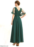 Nayeli A-line V-Neck Ankle-Length Chiffon Lace Mother of the Bride Dress With Sequins STB126P0021914