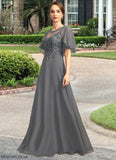 Olive A-line Scoop Illusion Floor-Length Chiffon Lace Mother of the Bride Dress With Sequins STB126P0021921