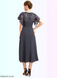 Josephine A-line Scoop Tea-Length Chiffon Lace Mother of the Bride Dress With Pleated STB126P0021928