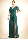 Melody Sheath/Column V-Neck Floor-Length Chiffon Mother of the Bride Dress With Beading Pleated STB126P0021949