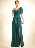Melody Sheath/Column V-Neck Floor-Length Chiffon Mother of the Bride Dress With Beading Pleated STB126P0021949