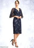 Jaidyn Sheath/Column V-Neck Knee-Length Lace Mother of the Bride Dress With Sequins STB126P0021957