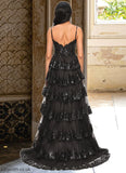Chanel Ball-Gown/Princess V-Neck Sweep Train Lace Prom Dresses With Sequins STBP0022209