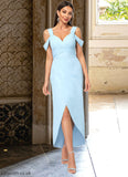 Karla Sheath/Column Cold Shoulder Asymmetrical Chiffon Cocktail Dress With Ruffle STBP0022462
