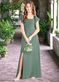 Juliette A-Line Bow Chiffon Floor-Length Junior Bridesmaid Dress Eucalyptus STBP0022847
