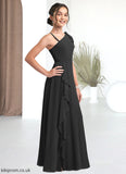 Braelyn A-Line Bow Chiffon Floor-Length Junior Bridesmaid Dress black STBP0022850