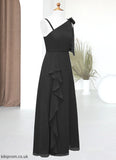 Braelyn A-Line Bow Chiffon Floor-Length Junior Bridesmaid Dress black STBP0022850
