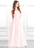 Elaine A-Line Floral Chiffon Floor-Length Junior Bridesmaid Dress Blushing Pink STBP0022851