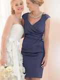 Naima Sheath/Column Charmeuse Ruched V-neck Short Sleeves Knee-Length Mother of the Bride Dresses STBP0020327