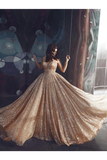 Sparkly A Line Elegant Court Train Prom Dress, Evening Party